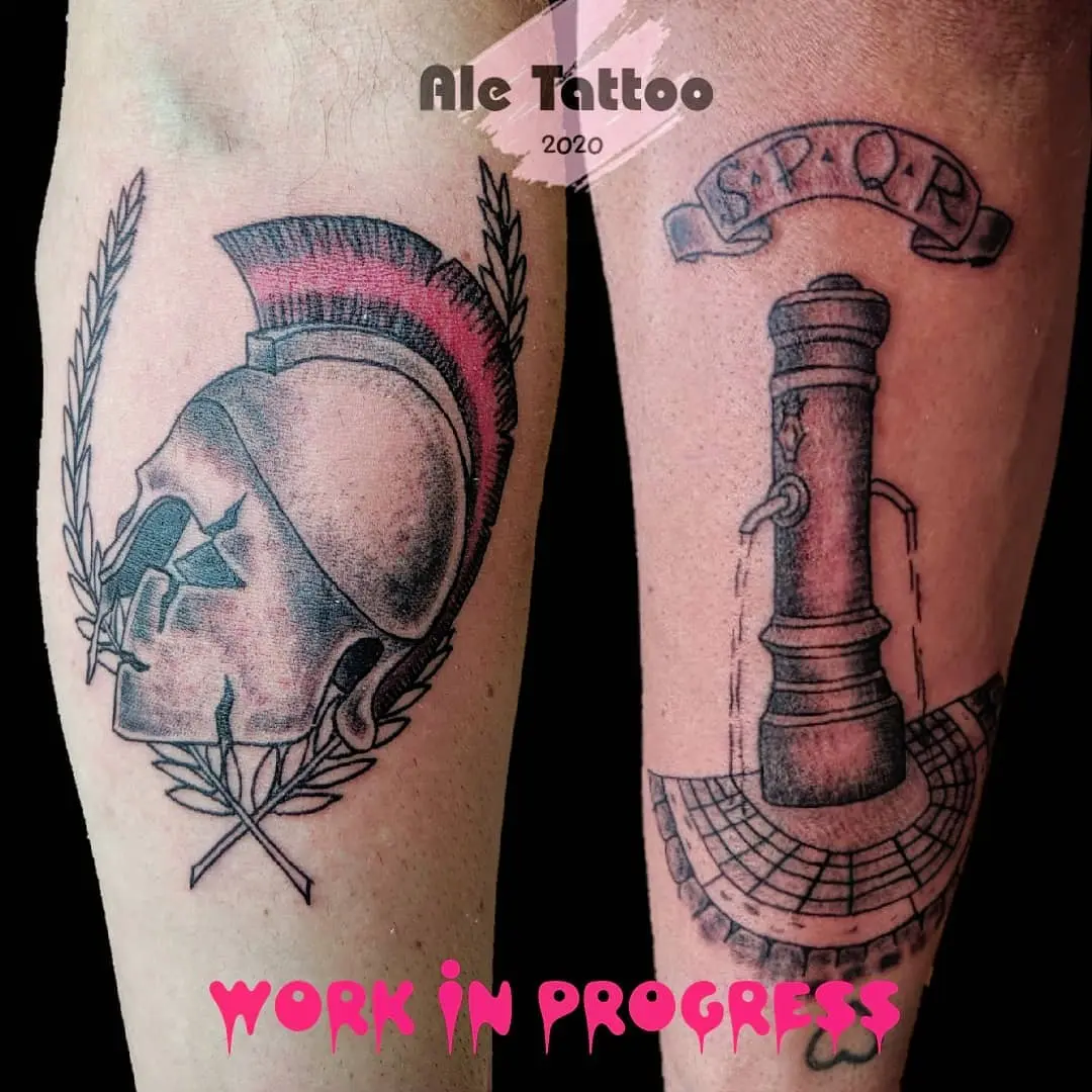 Galerías de Tatuajes Increíbles 16 Alessio Montesi 2020.07.19 🔥WORK IN PROGRESS🔥 tattoo sleevetattoo romantattoo tattoohelmet gladiator