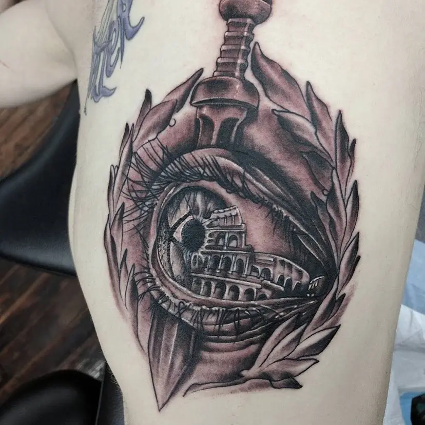 Galerías de Tatuajes Increíbles 53 Keepsake Tattoo 2020.07.29 Repost from @kristie latimore art • Gladiator style with the Colosseum. Super fr