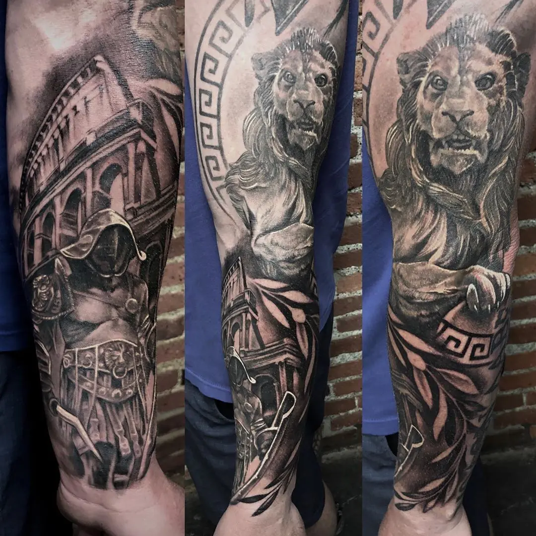 Galerías de Tatuajes Increíbles 75 Sean Belida 2020.06.26 Roman sleeve I’ve been working on. Half healed half fresh. 🦁 wip artoftheda