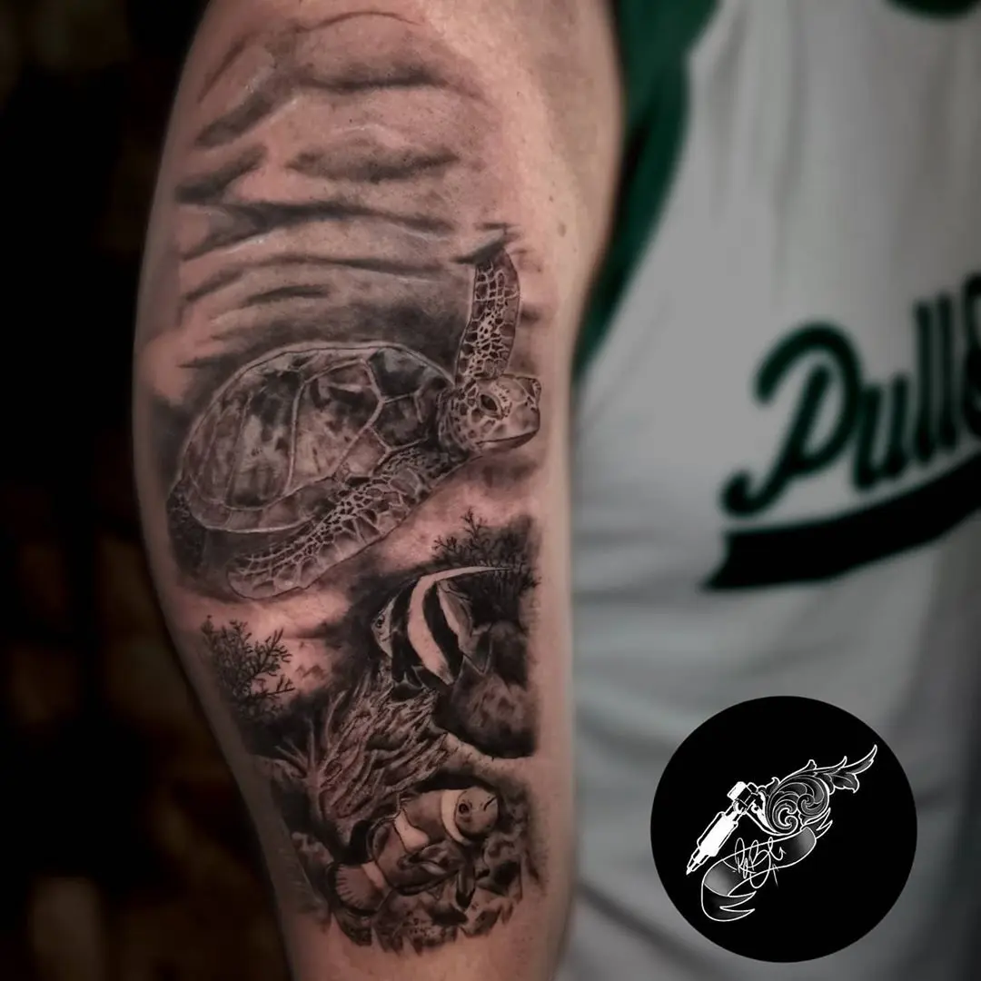 Galerías de Tatuajes Increíbles 66 robe.art 2020.09.10 Primera manga de fondo marino me ha encantado hacerla 👏🏼 . . Mi hashtag tat
