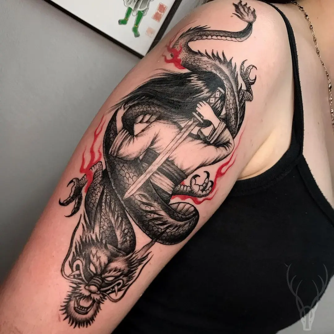 Galerías de Tatuajes Increíbles 54 🦌 Deer Tattoo🦌 2020.12.10 G E I S H A D R A G O N 🐲 Diseno traido por el cliente. Trabajo realizado por