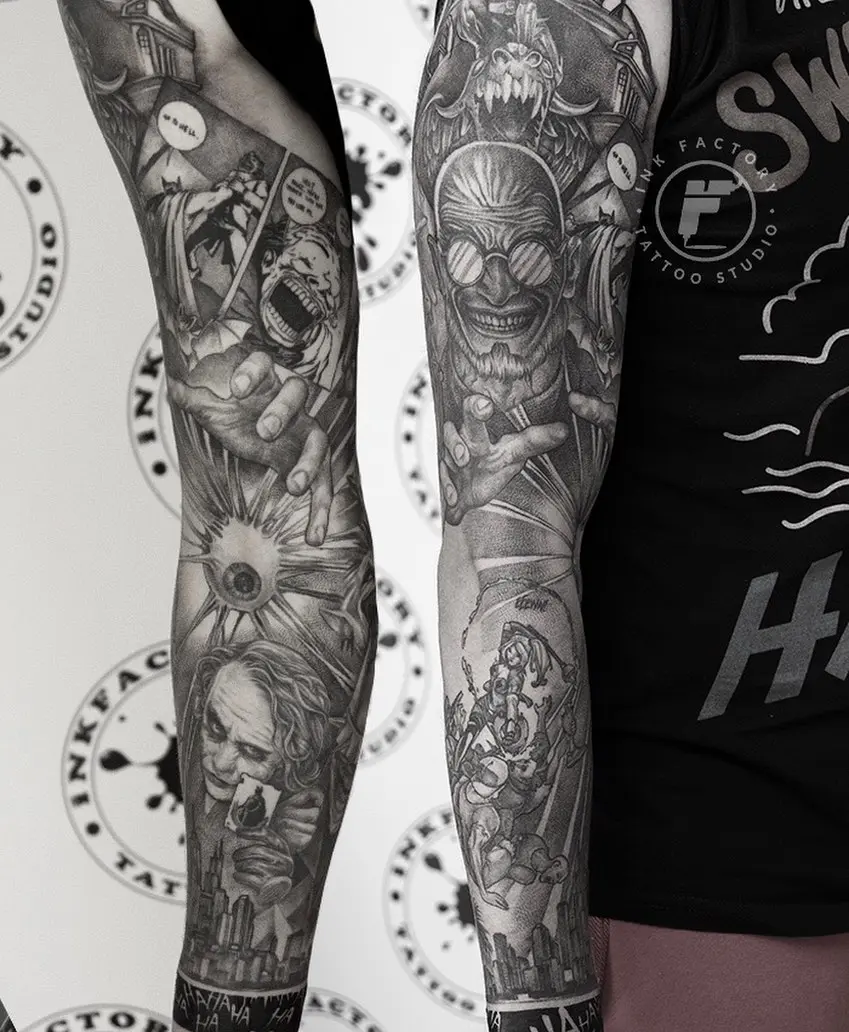 Galerías de Tatuajes Increíbles 22 George Burnatsev 2021.03.30 Полностью этот рукав я вам не показывал. Так вот он. Почти весь. На тему ГОТЭМА.