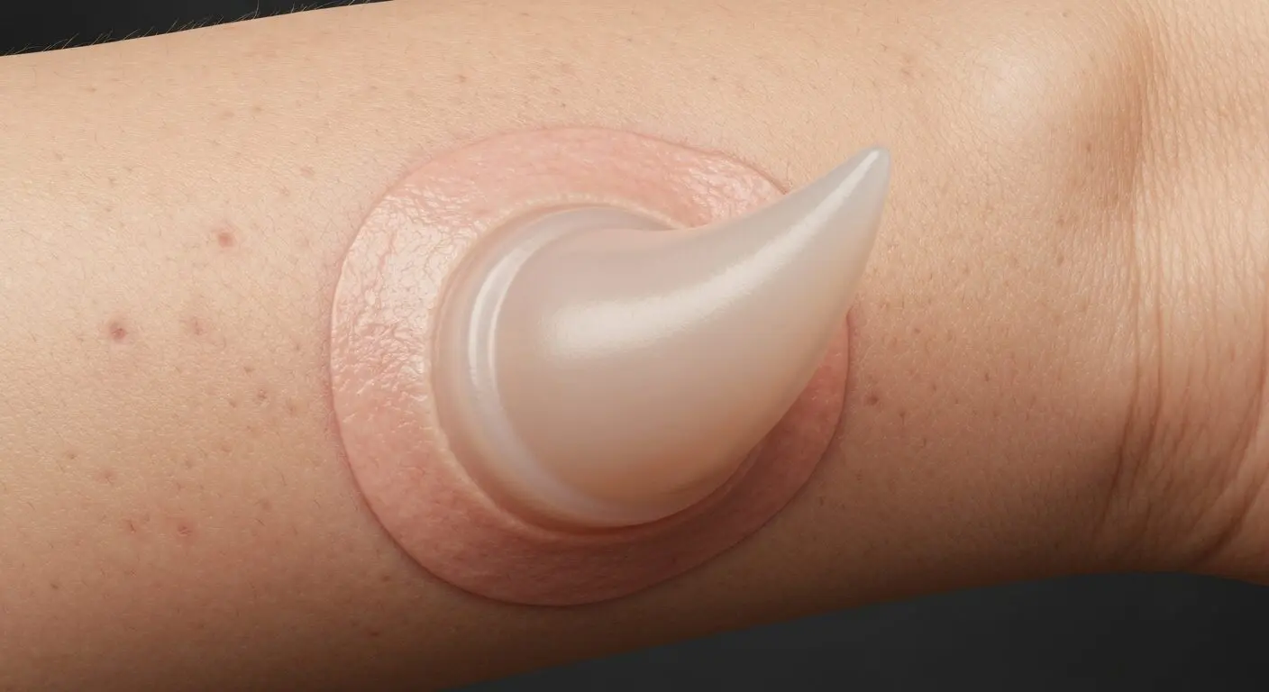 Implantes corporales: tipos, riesgos y cuidados 11 Photorealistic close-up of a subdermal implant (silicone horn shape) on a human arm, healed skin seamlessly covering it, soft studio lighting, detailed texture of skin and implant, no visible scars, h